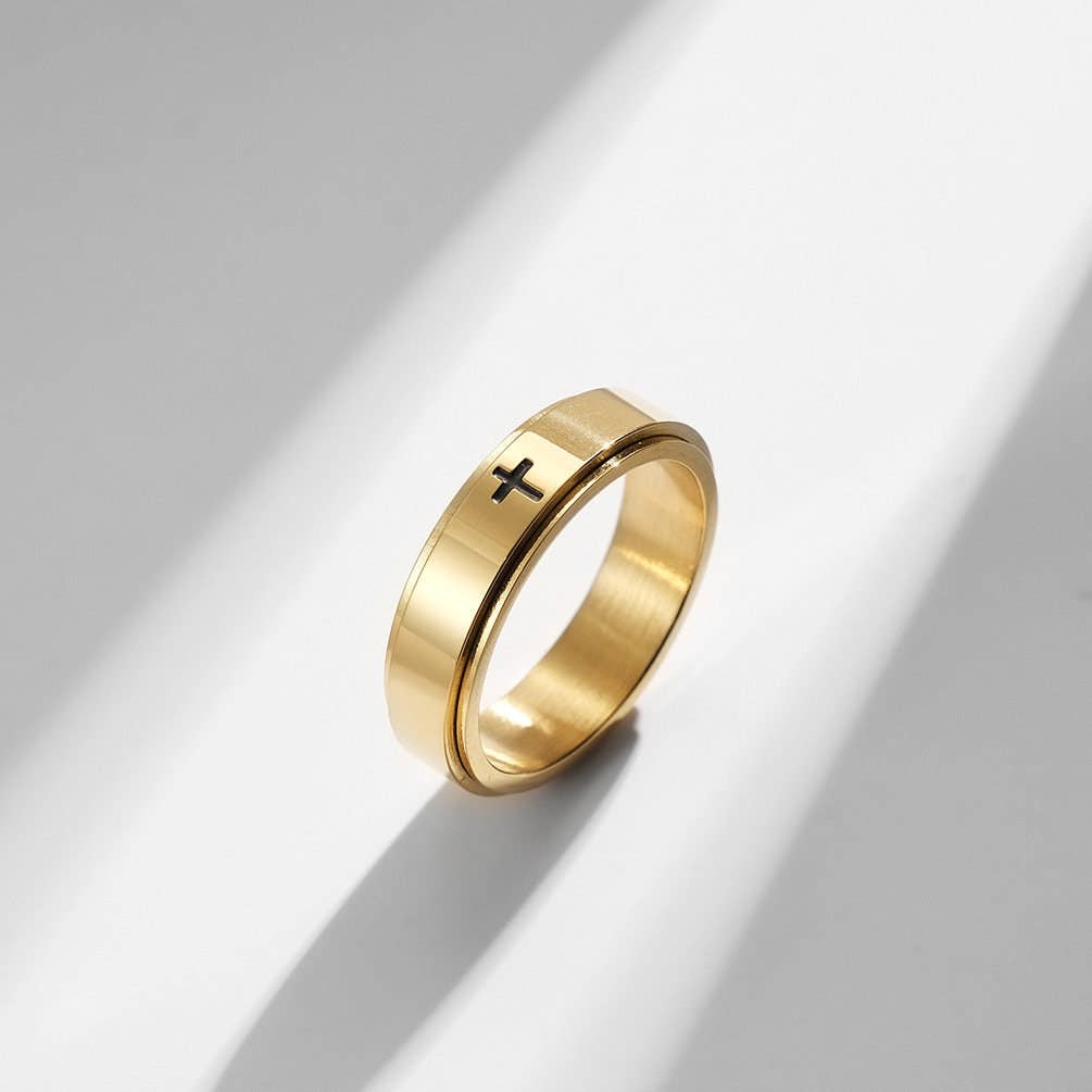 Cross Anxiety Fidget Spinner Band Ring in Stainless Steel