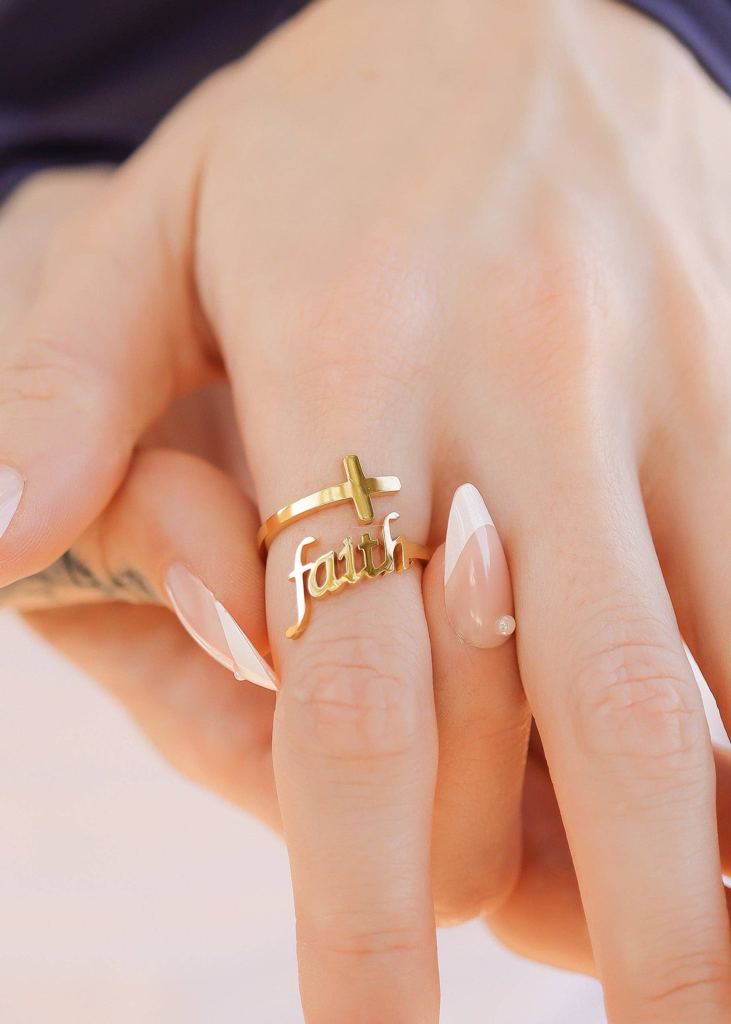 18K Gold PVD Adjustable "Faith" Ring