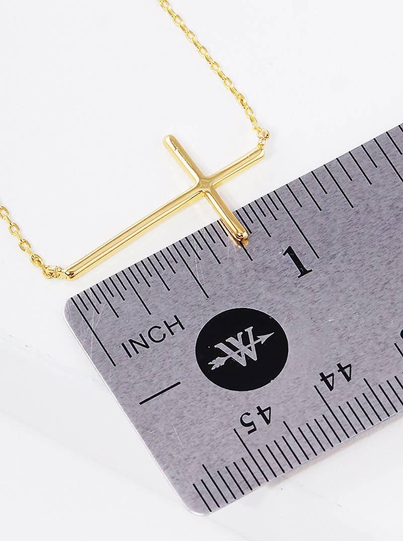 Gold Plated Sideway Christian Cross Necklace