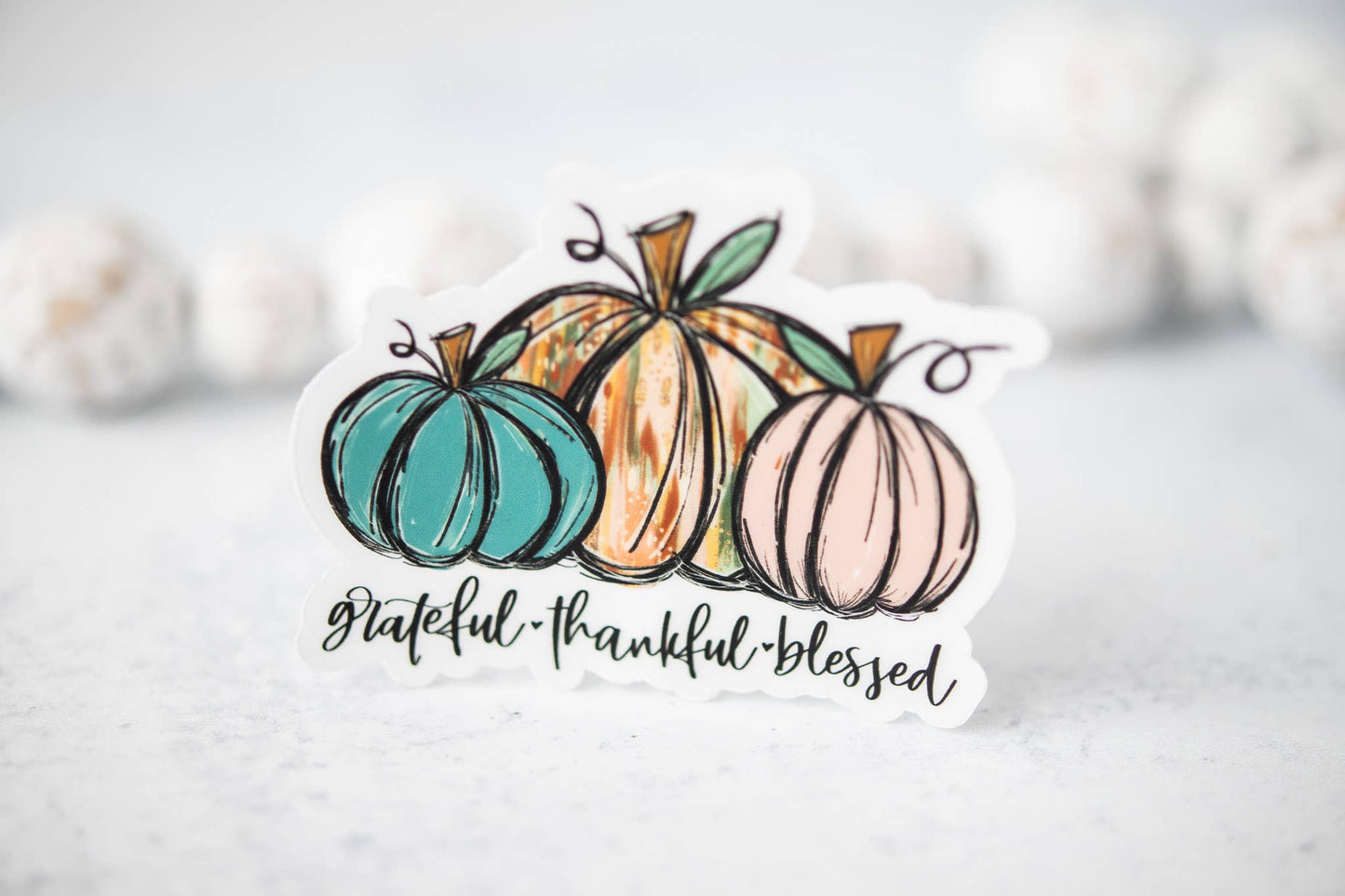 Grateful Thankful Blessed Clear Vinyl, Sticker, 3x3 in.