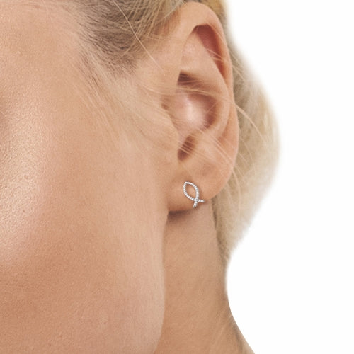 Sterling Silver Fish Earrings with Cubic Zirconia Stones