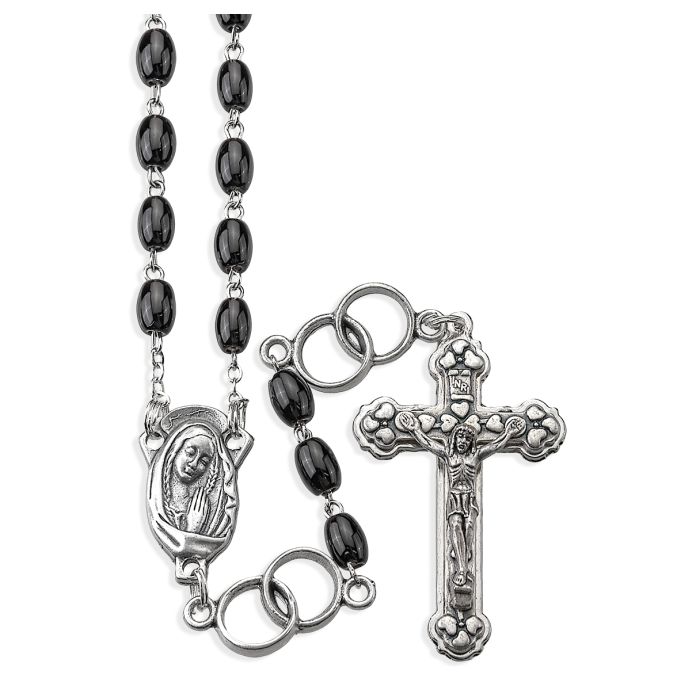 Oval Black Glass Bead Wedding Ring Rosary
