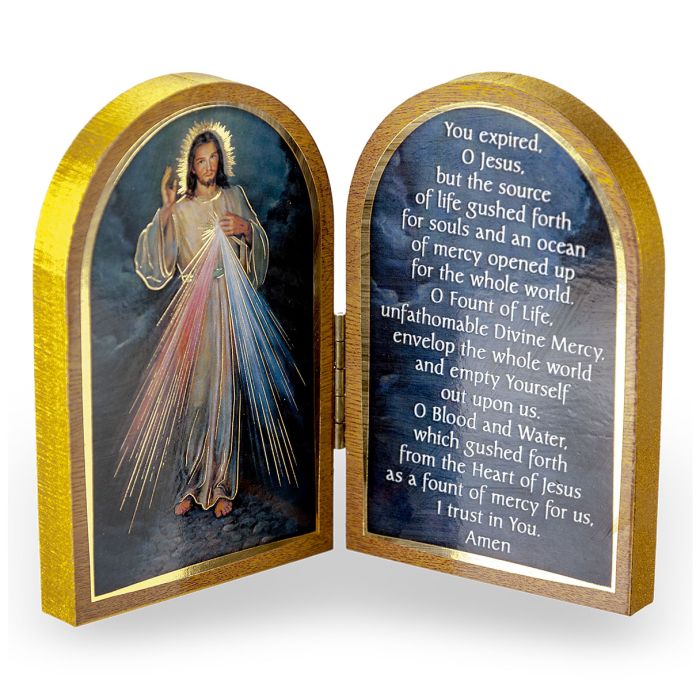 Divine Mercy Standing Natural Wood Diptych