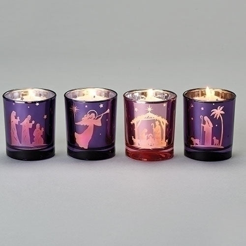 3.25"H 4PC SET VOTIVE HOLDERS WITH NATIVITY SCENES