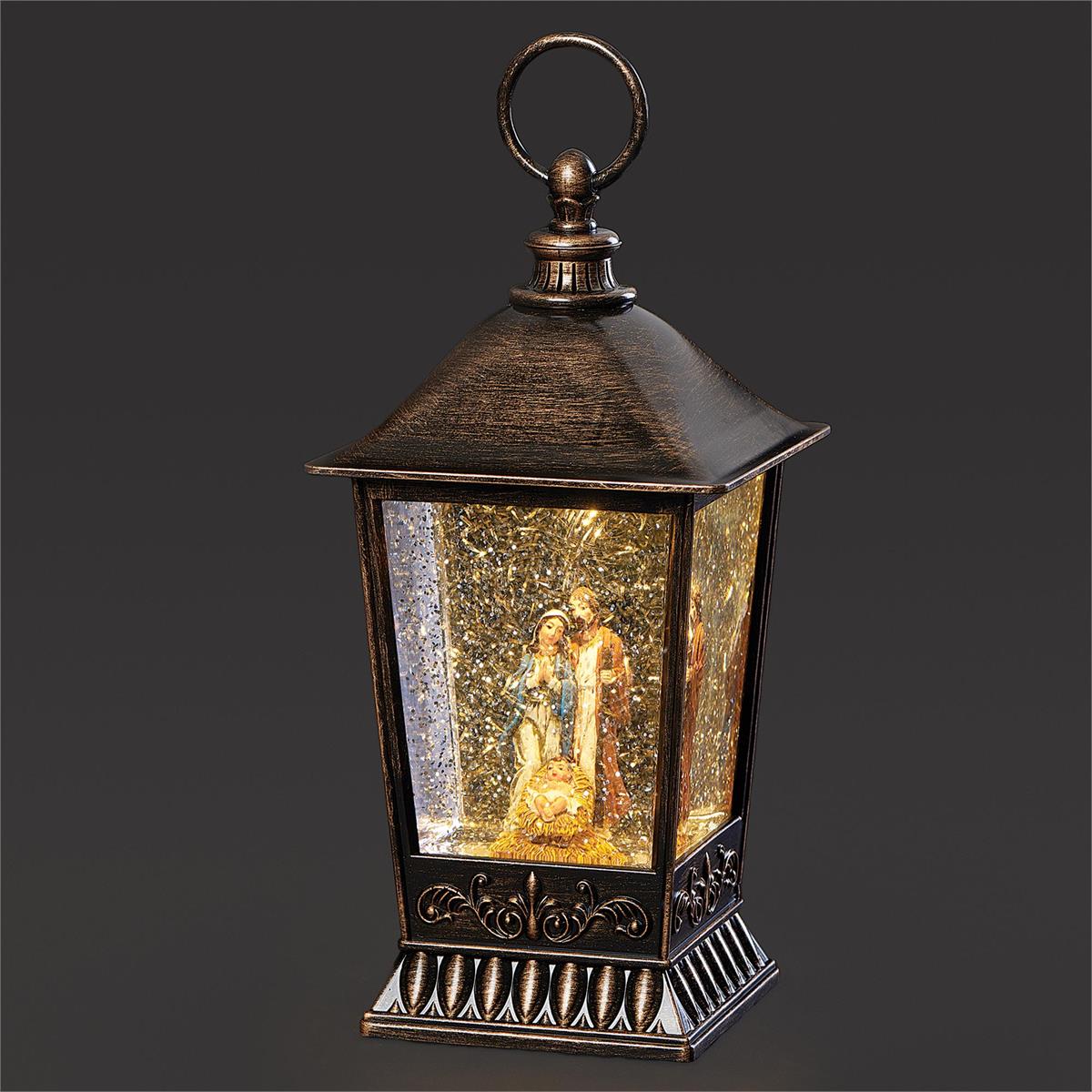 9.5"H LIGHTED SWIRL LANTERN HOLY FAMILY STANDING