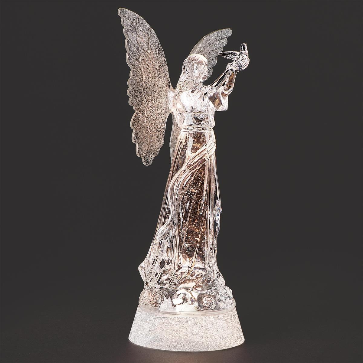 13.75"H LIGHTED SWIRL ANGEL WITH DOVE