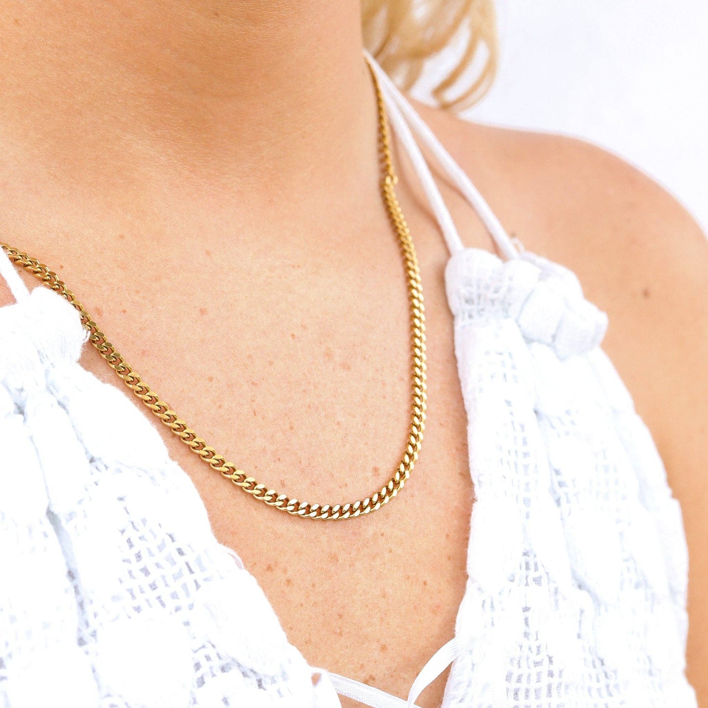 Stainless Steel Gold Curb Chain Necklace