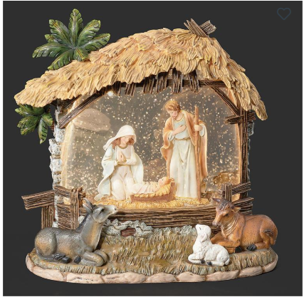 8"h Lighted Swirl Holy Family Stable (with animals on outside)