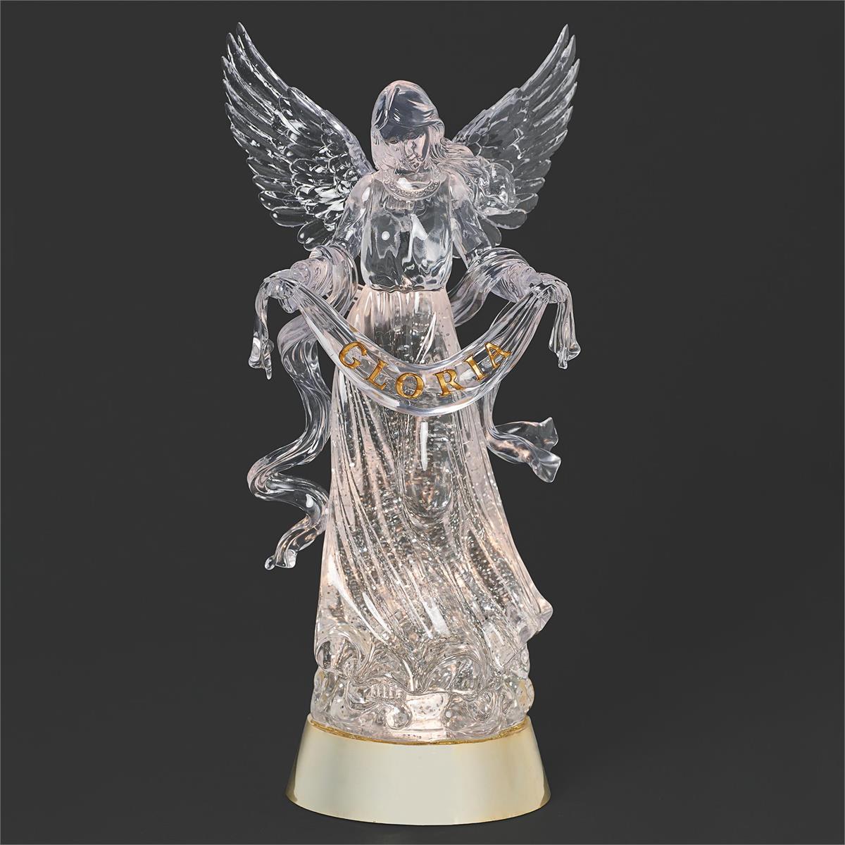 13.5"H LIGHTED SWIRL GLORIA ANGEL WITH GOLD BASE