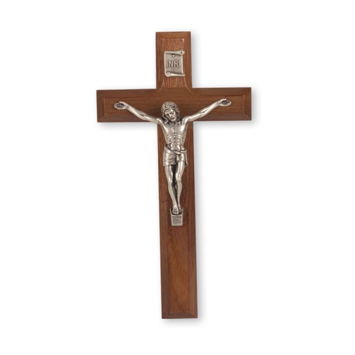 7" Walnut Cross with Antiqued Silver Finish Corpus