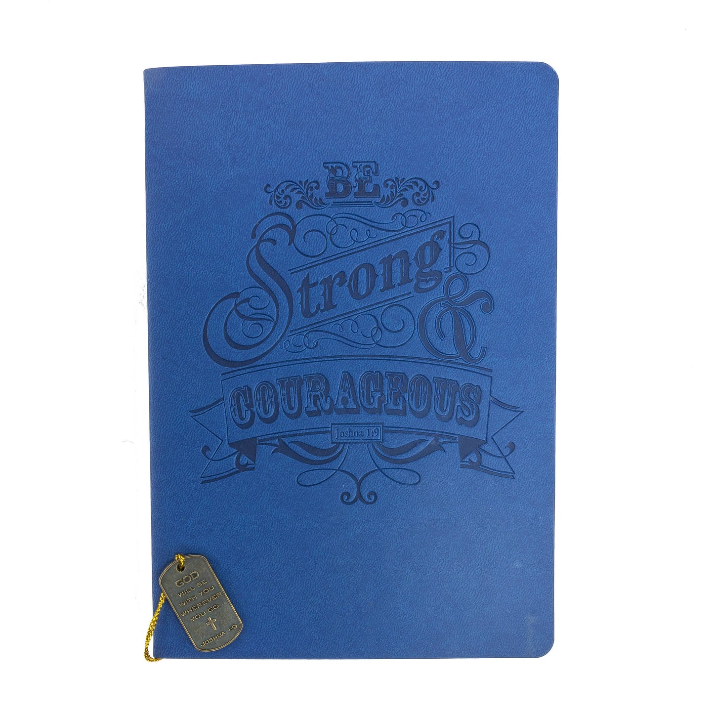 Dangle Journal : Leather Wrapped Navy Be Strong & Courageous
