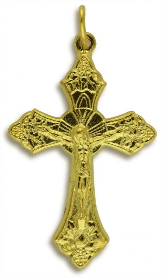 1 3/8" Crucifix GOLD Plated Ox. (Grapes)
