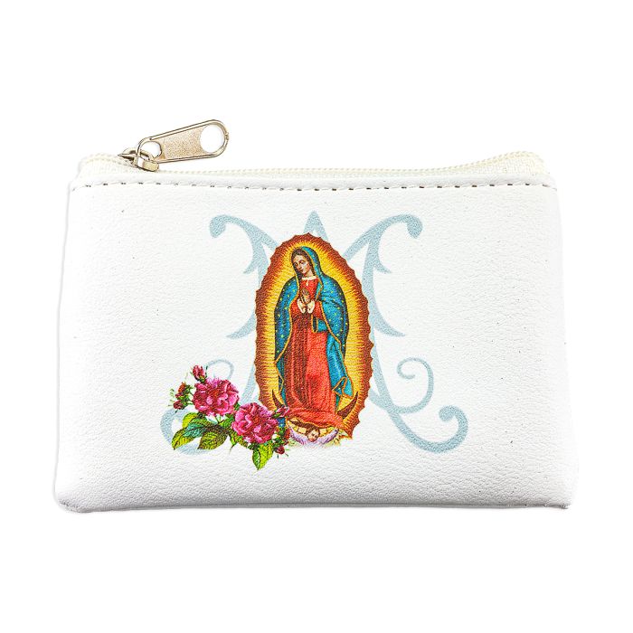 Our Lady of Guadalupe Black Leatherette Rosary Pouch