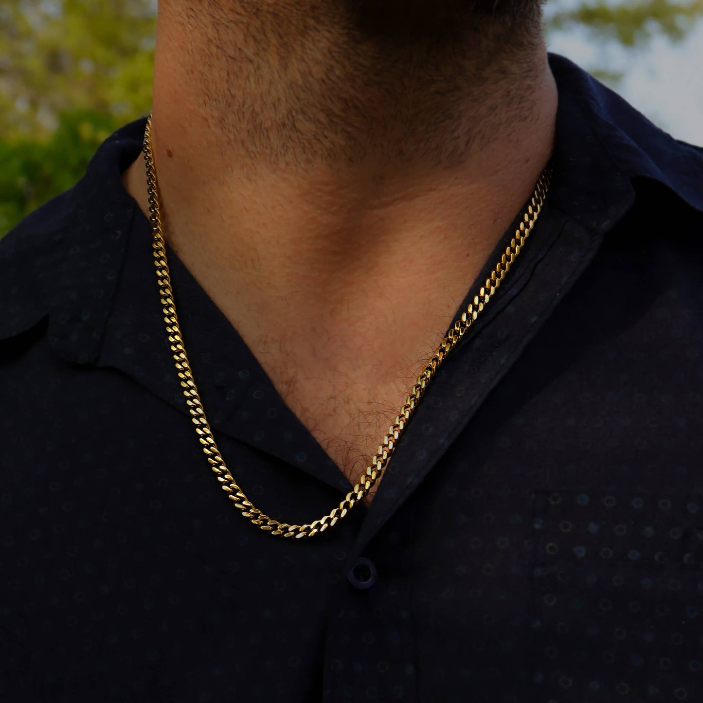 Stainless Steel Gold Curb Chain Necklace