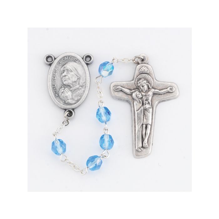 6mm Sapphire Glass Bead Saint Teresa Rosary