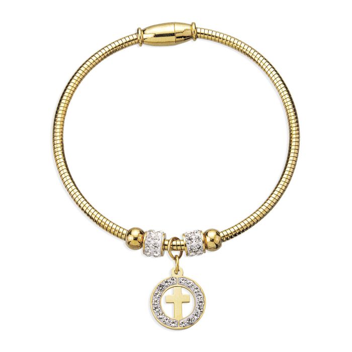 18K Gold Plated Crystal Cross Charm Bracelet