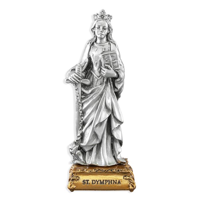 4 1/2" Pewter Saint Dymphna Statue, Gift Boxed