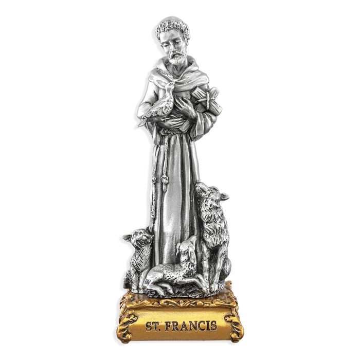 4 1/2" Pewter Saint Francis of Assisi Statue, Gift Boxed