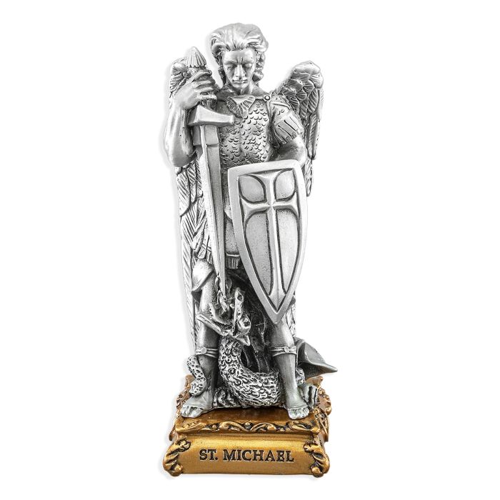 4 1/2" Pewter Saint Michael Statue, Gift Boxed