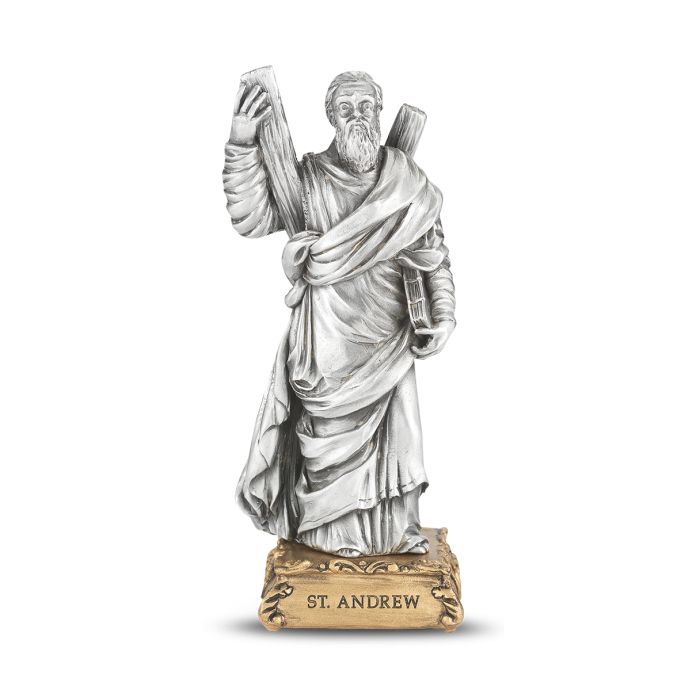 4 1/2" Pewter Saint Andrew Statue, Gift Boxed