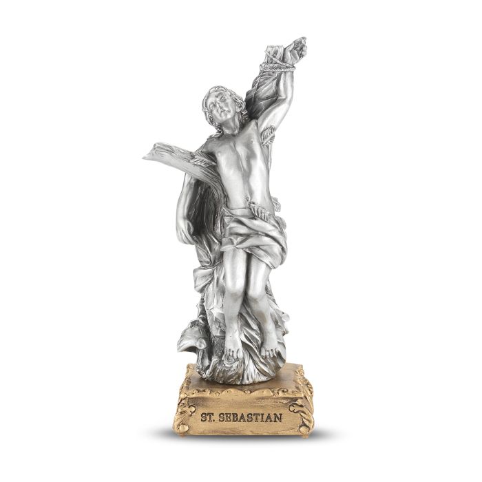 4 1/2" Pewter Saint Sebastian Statue, Gift Boxed