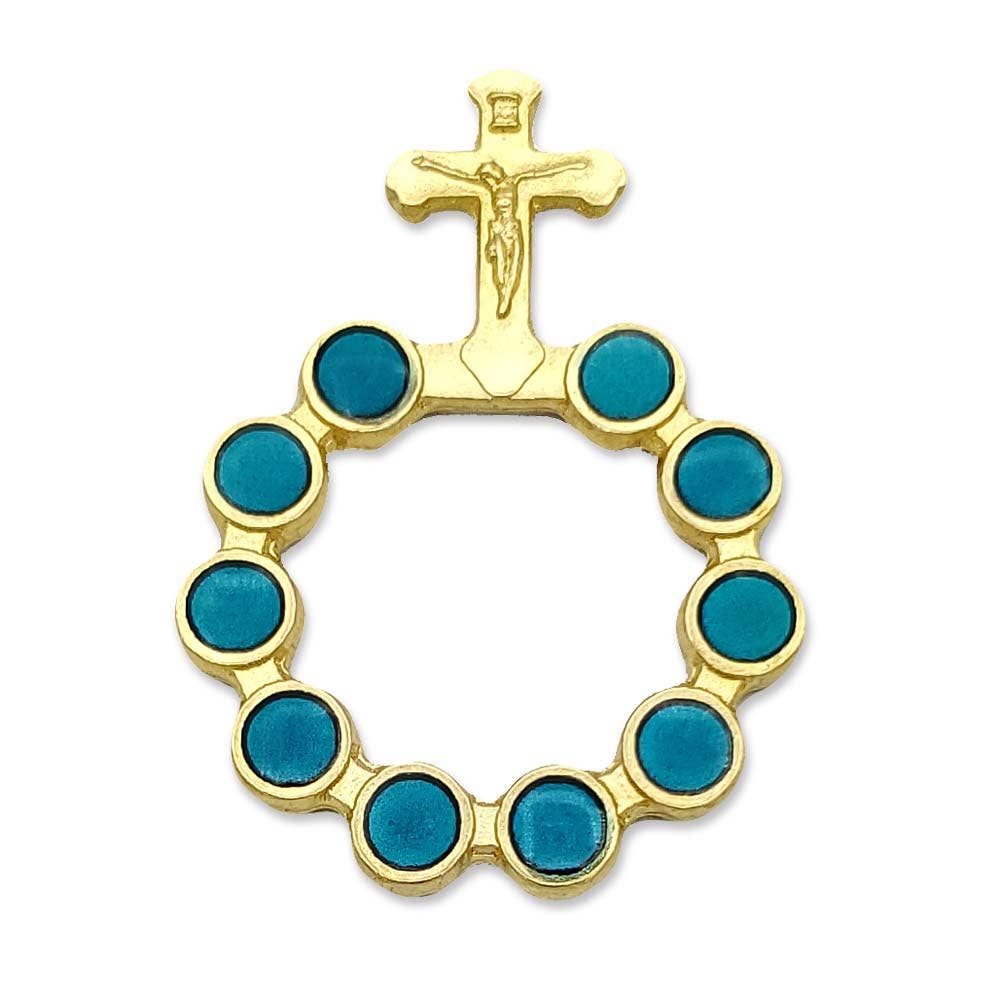 Finger Rosary One Decade Rosary Ring Gold Teal Beads