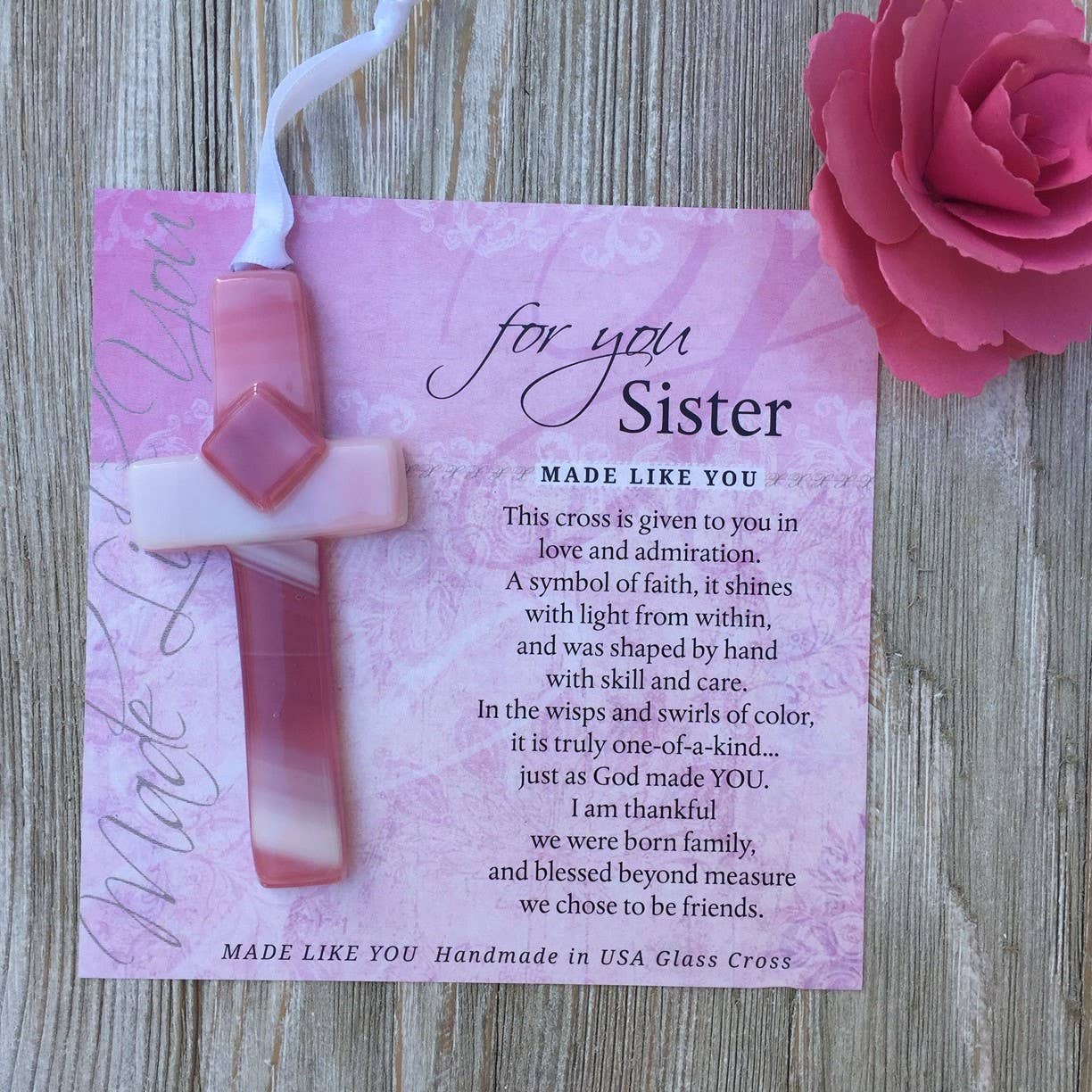 Sister Gift USA Handmade Glass Cross Christian