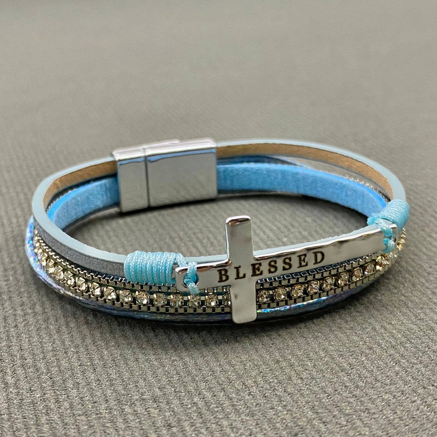 Blessed Cross Rhinestone Multi-layer Leather Bracelet - LB