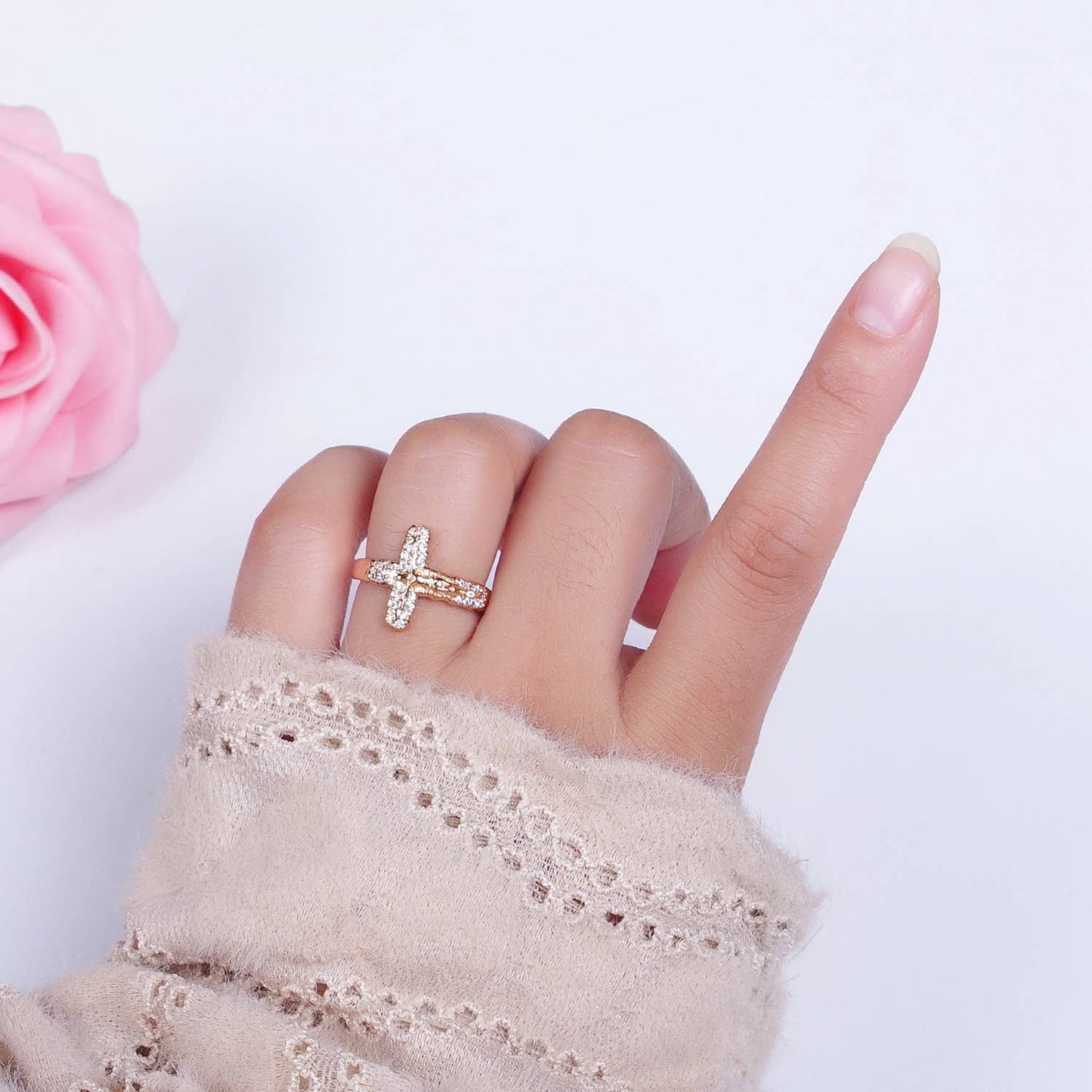 18K Gold Plated Religious Bold Crucifix Catholic Ring