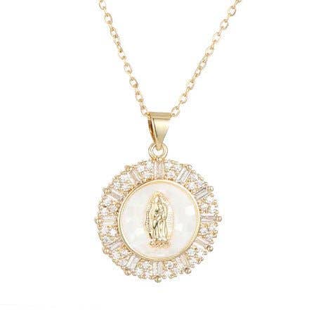 18K Gold Plated Mary Necklace with Crystals - Multiple Colors