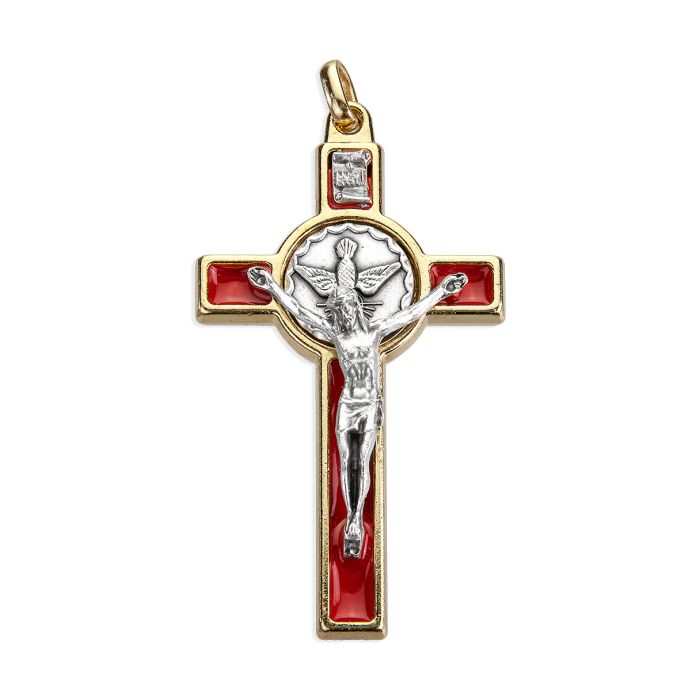3" Gold Holy Spirit Crucifix with Red Epoxy