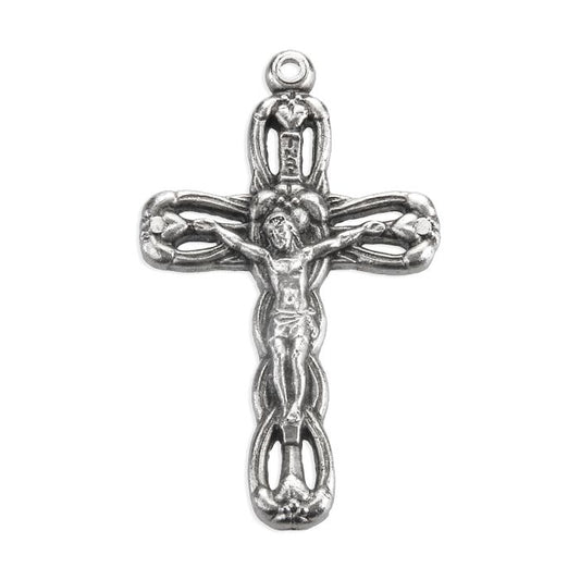 1 1/4" Antiqued Silver Oxidized Pierced Crucifix