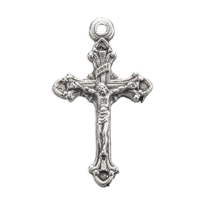 1" Antiqued Silver Oxidized Ornate Flared Tip Crucifix