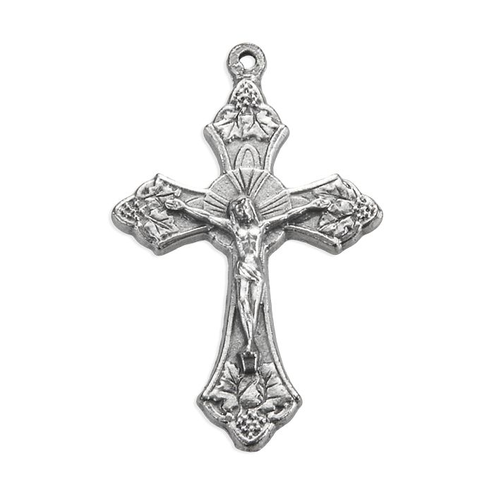 1" Antiqued Silver Oxidized Crucifix (Grapes - small)