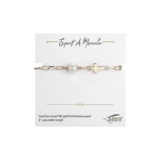 8"L GOLD PEARL CROSS ADJUSTABLE BRACELET (Alexa's Angels)