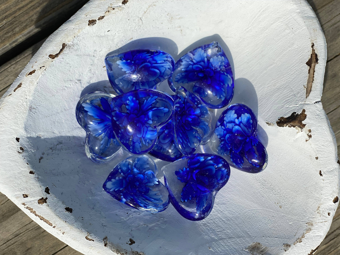 Floral Glass Pocket Hearts in Rainbow Colors