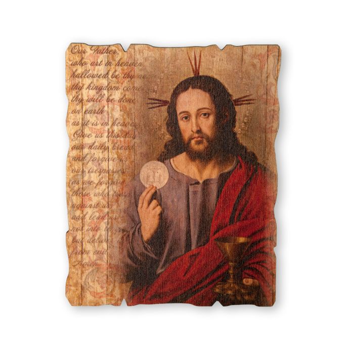 5 1/4" x 4 1/4 " Eucharist Small Vintage Wooden Plaque