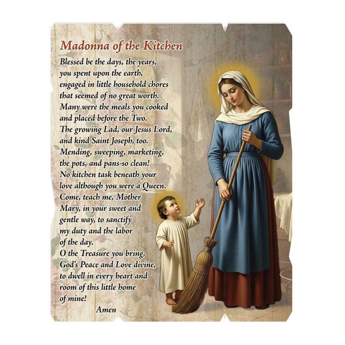 7 1/2" x 9" Madonna of the Kitchen Small Vintage Wood Plaque with Hanger