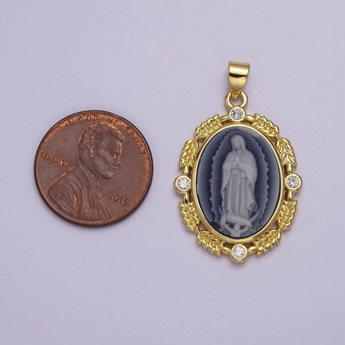 Vintage Blue Agate Virgin Mary pendant Lady Guadalupe cameo