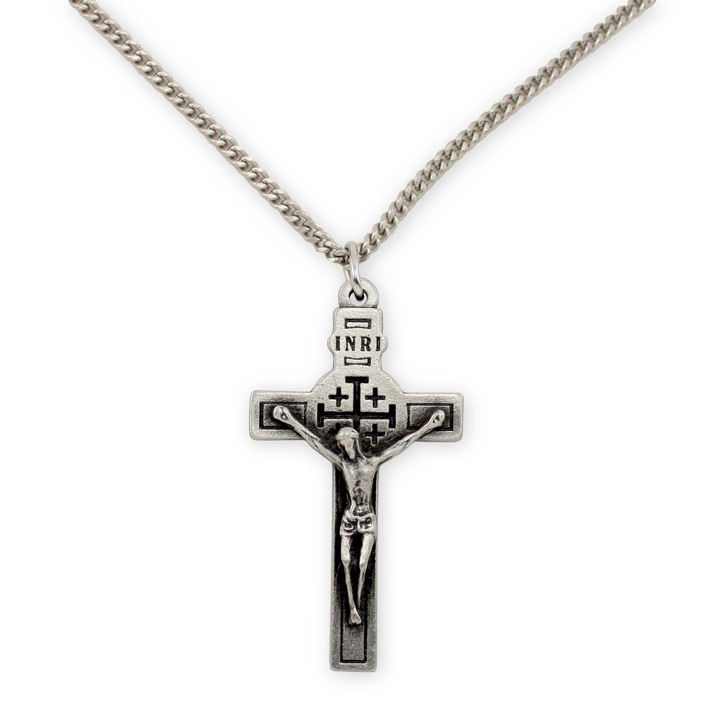 Jerusalem Crucifix with Relic - Pewter with Chain