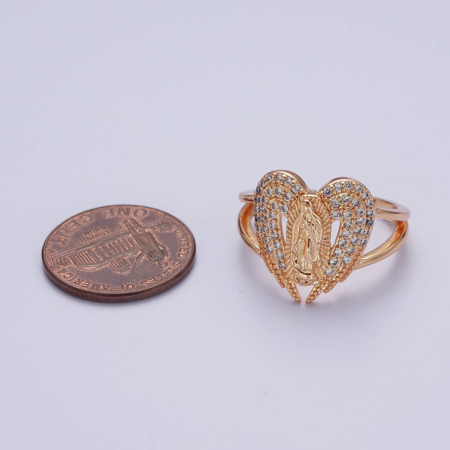 Vintage Religious Micro Pave Holy Mary Adjustable Ring O1989