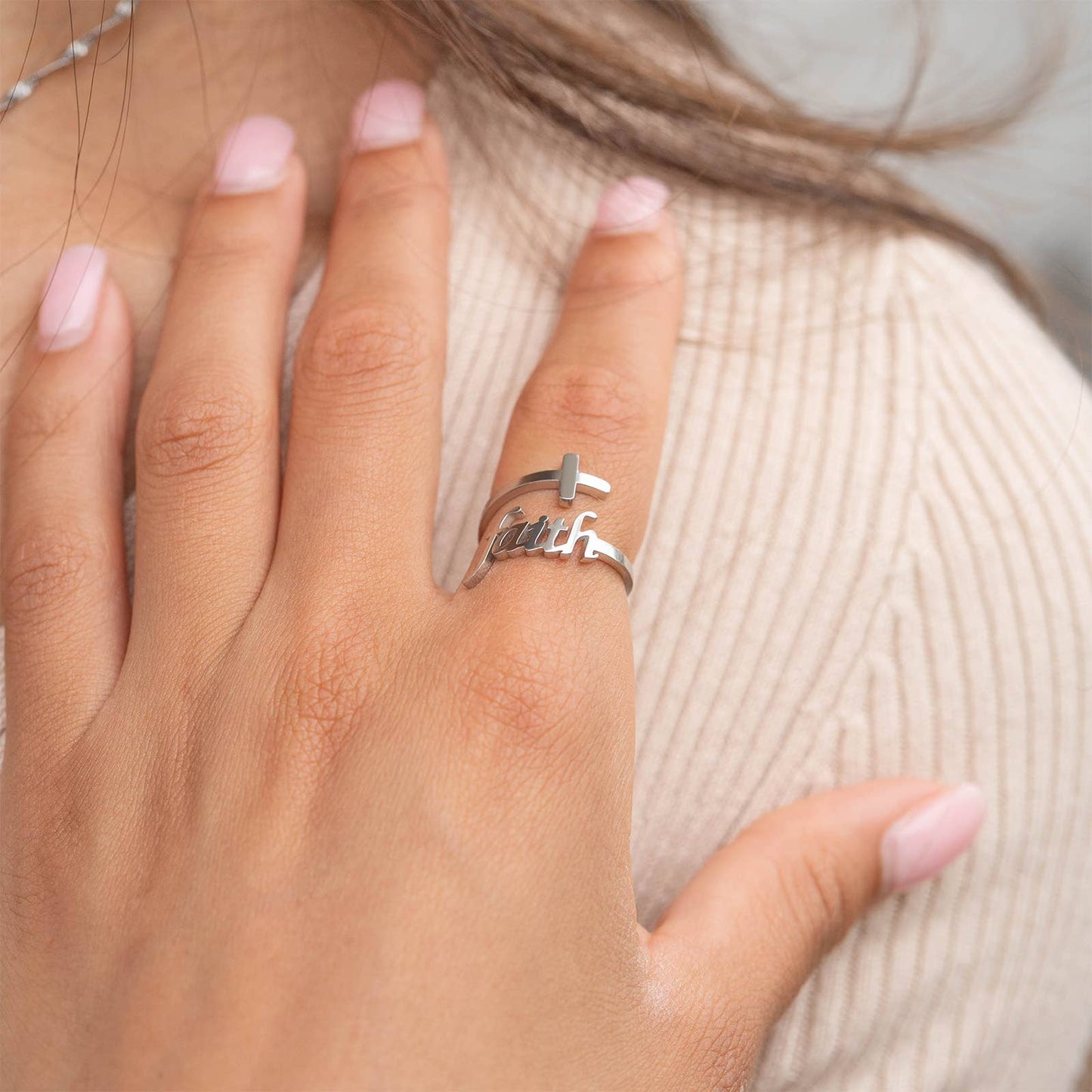 18K Gold PVD Adjustable "Faith" Ring