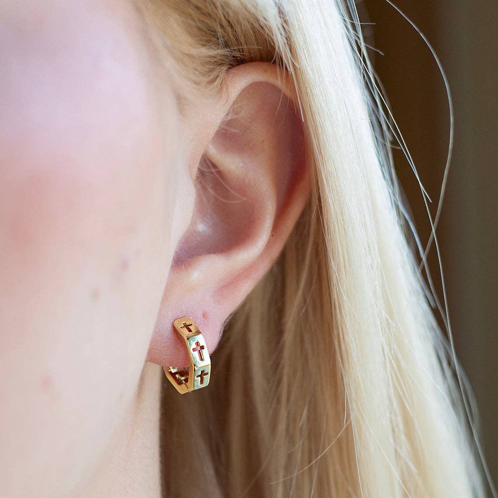 Octagon Hoop Earrings w/ Cross Cutouts