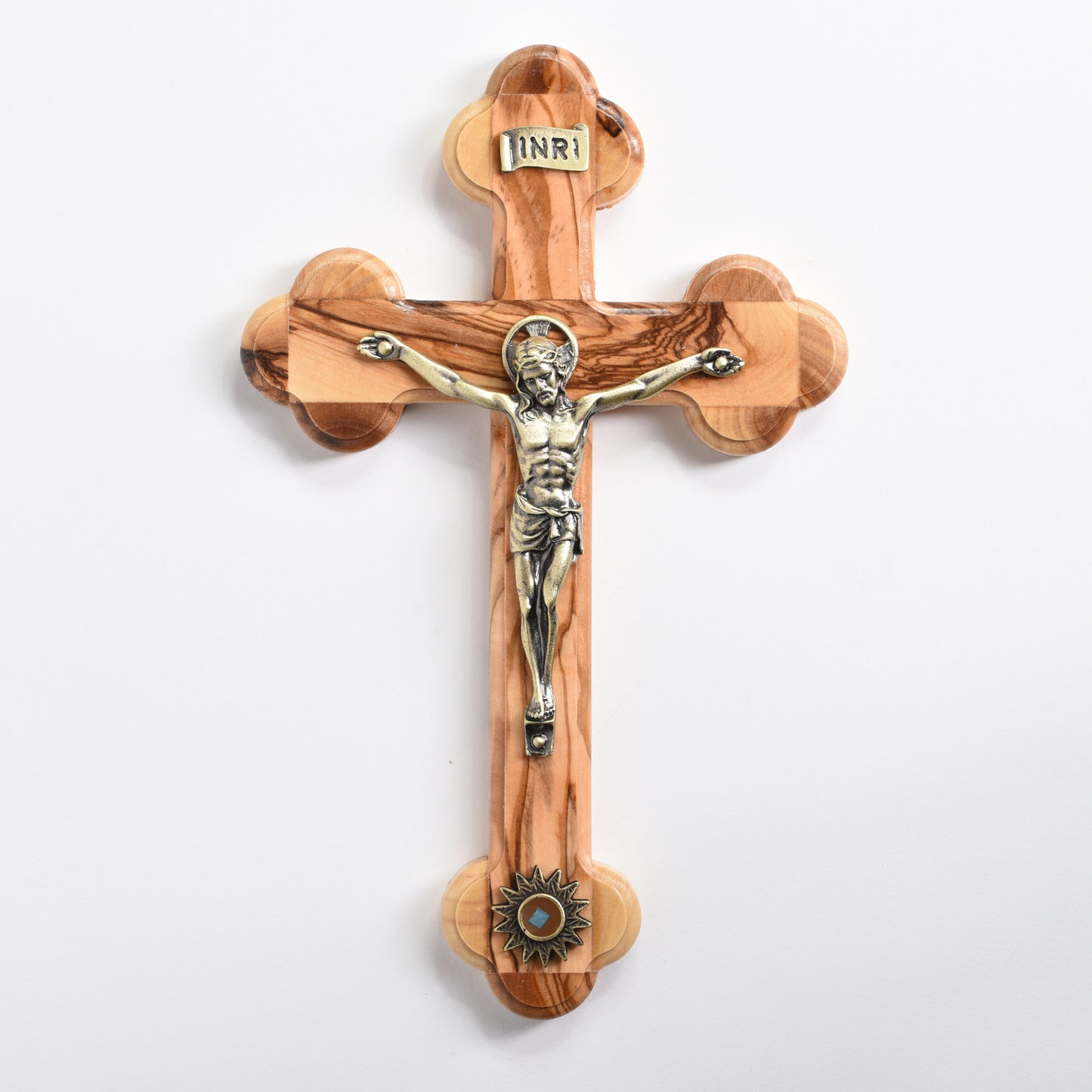 Olive Wood Crucifix with Relic 7.5 in