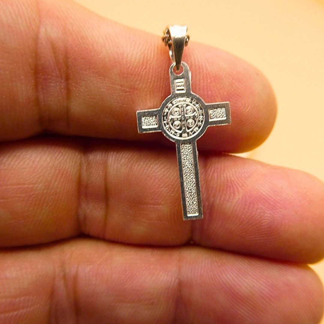 Silver Mini Saint Benedict Crucifix Necklace 18"