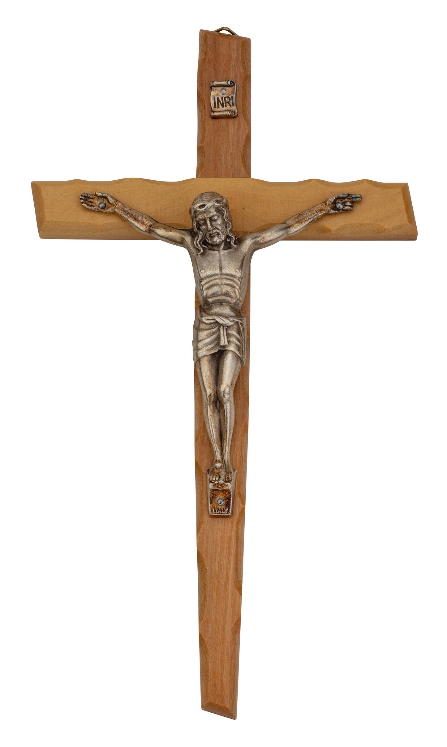 8" Crucifix Carved Olive Wood with Silver Tone Corpus