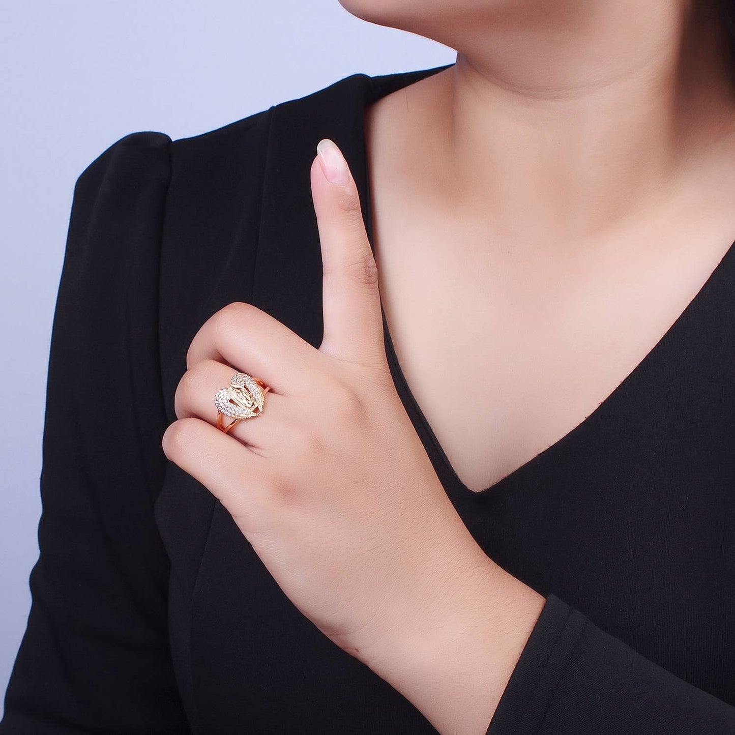 Vintage Religious Micro Pave Holy Mary Adjustable Ring O1989