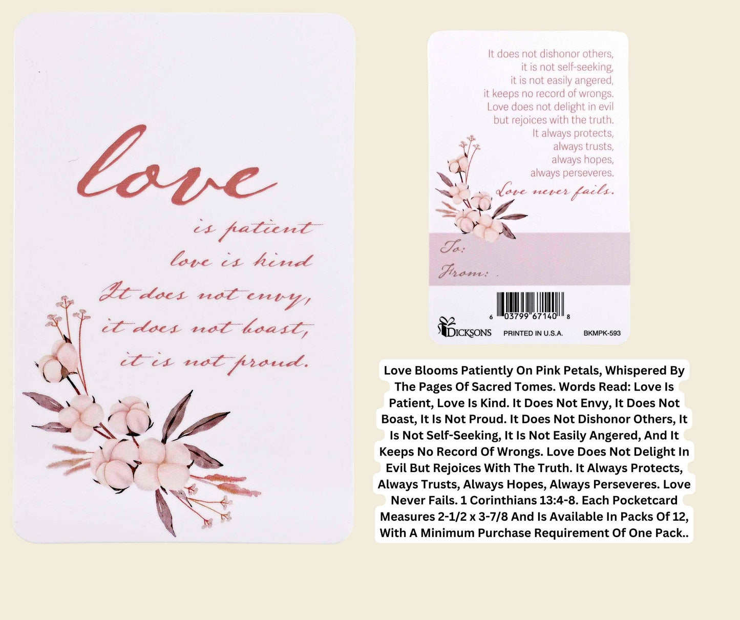 Pocketcard Love Is Patient Pink Floral