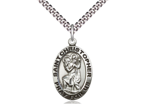 Pewter St Christopher Pendant on 24" curb chain