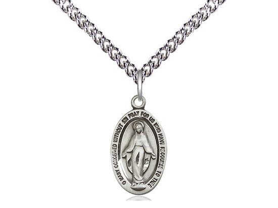 Sterling Silver Miraculous Medal 24" Curb Chain